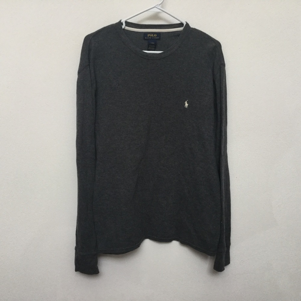 Polo Ralph Lauren Grey Waffle Knit Long Sleeve Size Large Basic Winter Staple